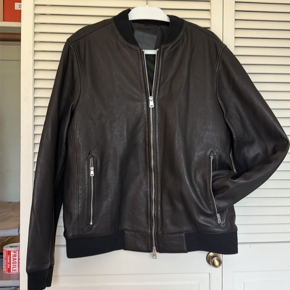 NWOT All Saints Mower Bomber leather jacket mens XL  Beautiful leather!